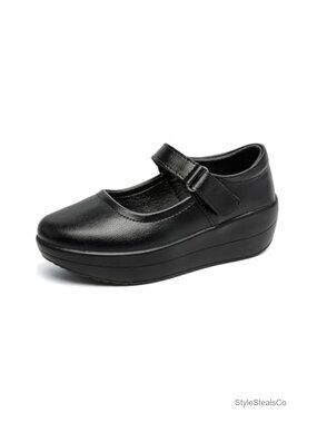 Women's Platform Mary Jane Shoes Wide Round Toe Ankle Strap Comfortable Work
